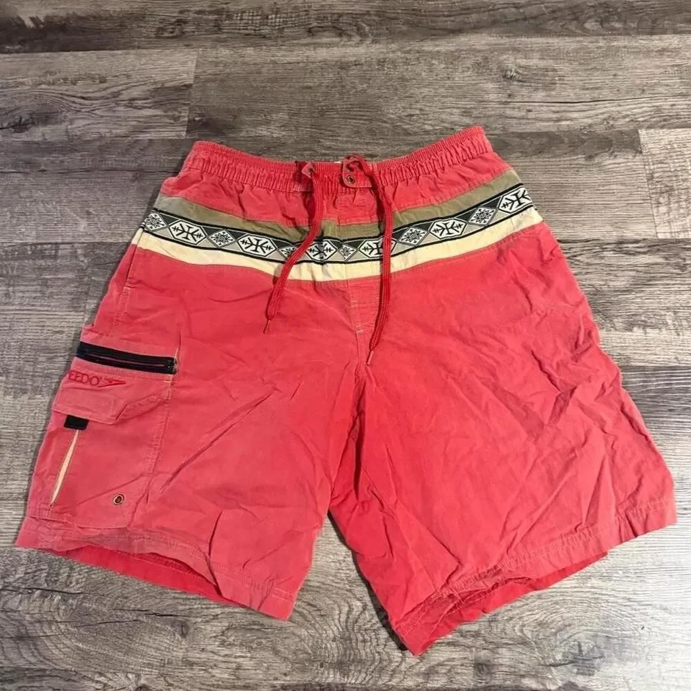 Speedo Men's Red and Pink Swim-briefs-shorts